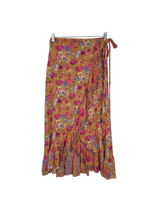 Sea Lustre Dresses & Skirts - Sea Lustre Skirt Womens Medium Yellow Floral Wrap Ruffle Hem Maxi Boho Vacay